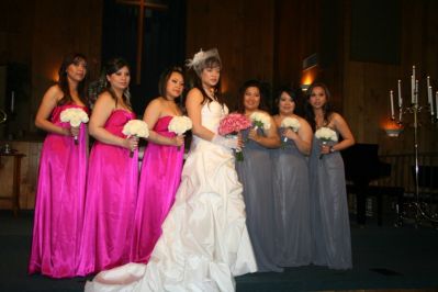 BRIDE N BRIDE'S MAIDS
FUSCHIA PINKS AND GRAYS

